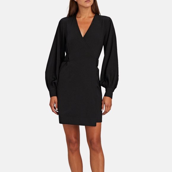 Ganni NWT Crepe Black wrap dress Size 36 US Small - Picture 2 of 11